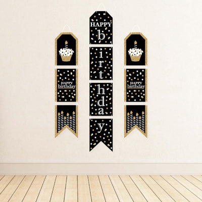 Adult Happy Birthday - Gold - Hanging Vertical Paper Door Banners - Birthday Party Wall Decoration Kit - Indoor Door Decor