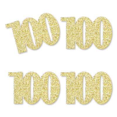 Gold Glitter 100 - No-Mess Real Gold Glitter Cut-Out Numbers - 100th Birthday Party Confetti - Set of 24
