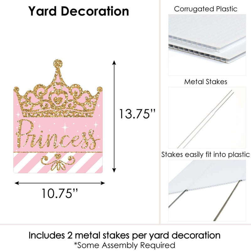 Little Princess Crown - Outdoor Lawn Sign - Pink and Gold Princess Baby Shower or Birthday Party Yard Sign - 1 Piece