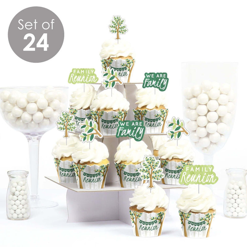 Family Tree Reunion - Cupcake Decoration - Family Gathering Party Cupcake Wrappers and Treat Picks Kit - Set of 24