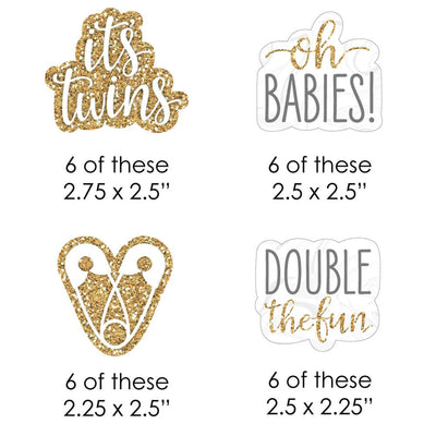 It's Twins - DIY Shaped Gold Twins Baby Shower Cut-Outs - 24 ct