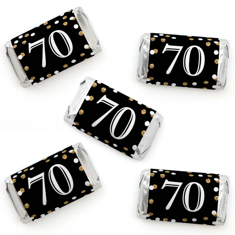 Adult 70th Birthday - Gold - Mini Candy Bar Wrapper Stickers - Birthday Party Small Favors - 40 Count
