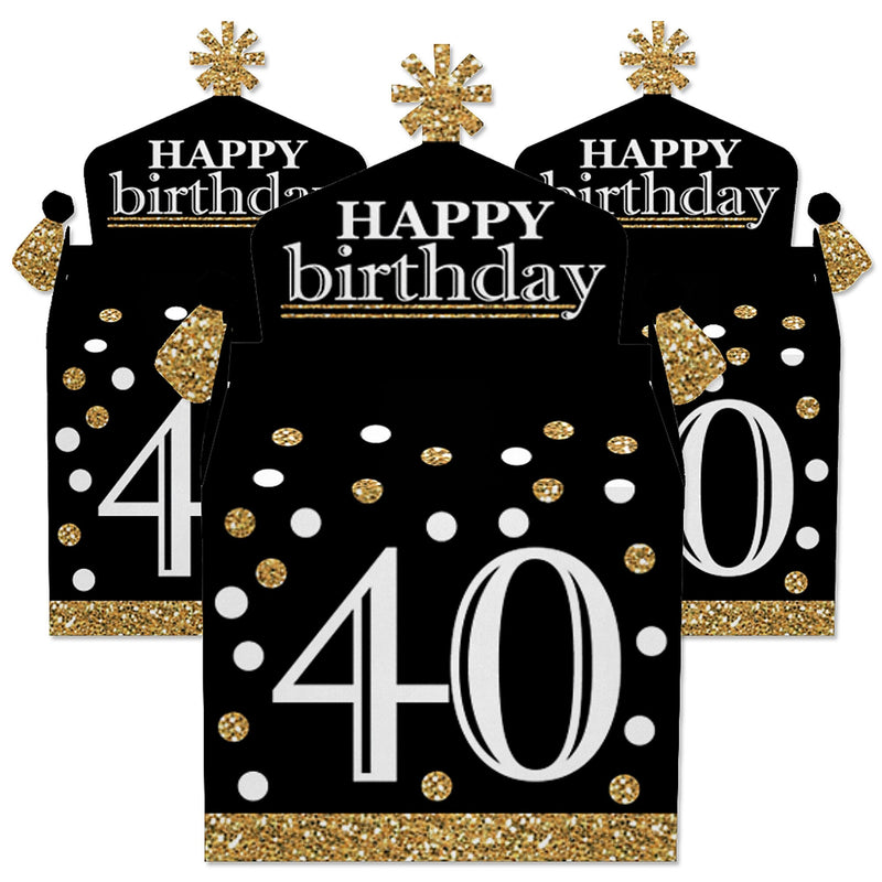 Adult 40th Birthday - Gold - Treat Box Party Favors - Birthday Party Goodie Gable Boxes - Set of 12