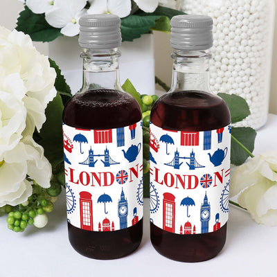 Cheerio, London - Mini Wine and Champagne Bottle Label Stickers - British UK Party Favor Gift for Women and Men - Set of 16