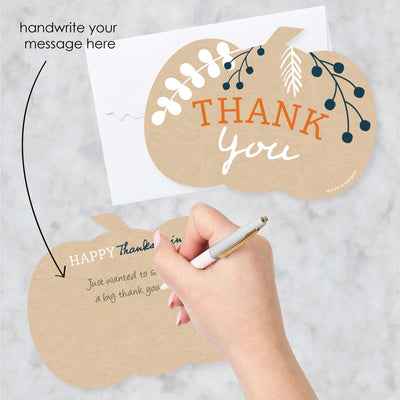 Happy Thanksgiving - Shaped Thank You Cards - Fall Harvest Party Thank You Note Cards with Envelopes - Set of 12