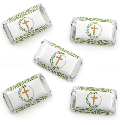Elegant Cross - Mini Candy Bar Wrapper Stickers - Religious Party Small Favors - 40 Count