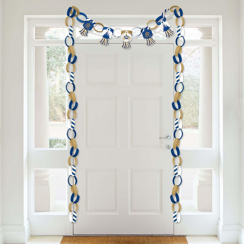 Royal Prince Charming - 90 Chain Links and 30 Paper Tassels Decoration Kit - Baby Shower or Birthday Party Paper Chains Garland - 21 feet