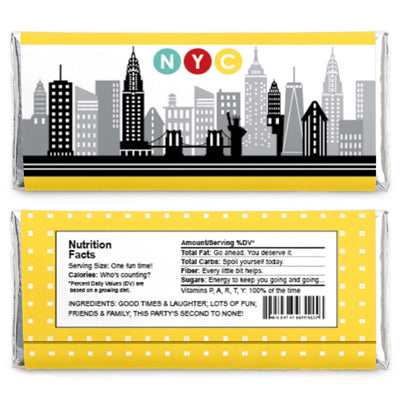 NYC Cityscape - Candy Bar Wrapper New York City Party Favors - Set of 24