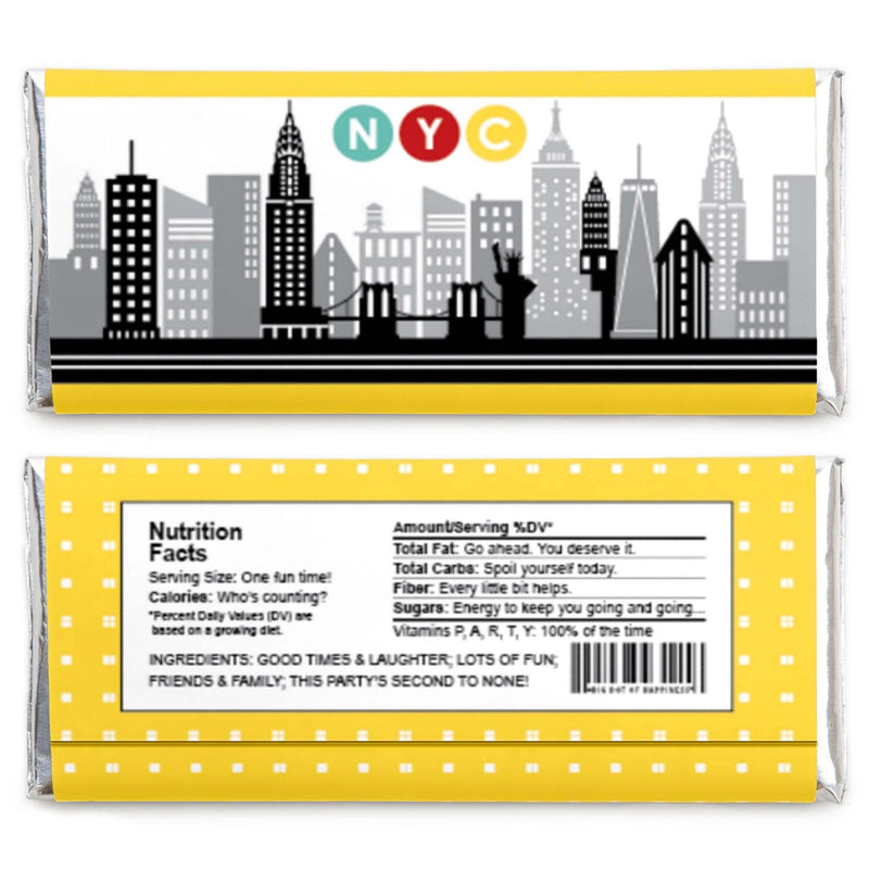 NYC Cityscape - Candy Bar Wrapper New York City Party Favors - Set of 24