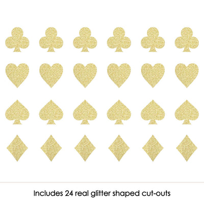 Gold Glitter Card Suits - No-Mess Real Gold Glitter Cut-Outs - Las Vegas and Casino Party Confetti - Set of 24