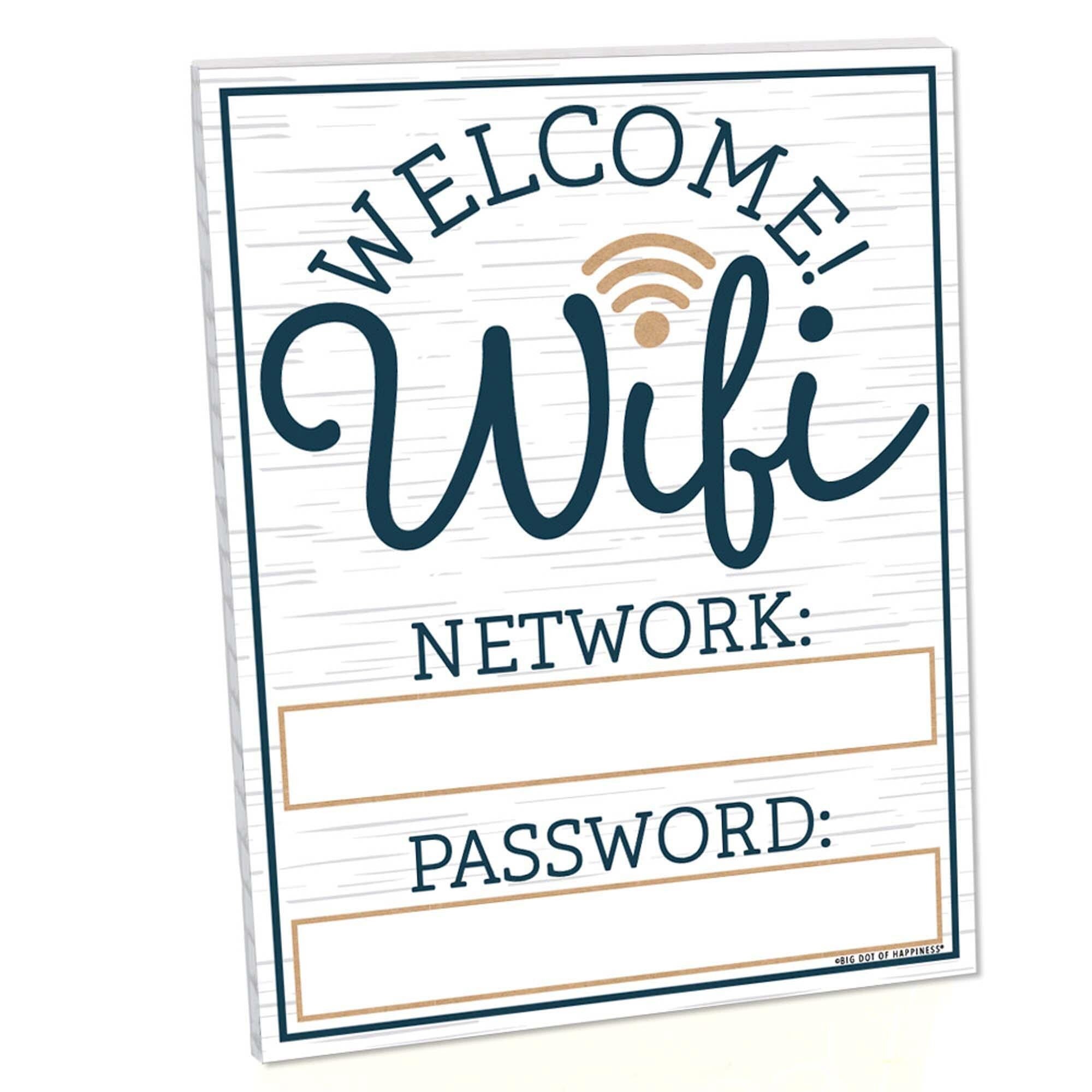 Wifi Password Sign - Business and Home Decorations - Printed on Sturdy Plastic Material - 10.5 x 13.75 inches - Sign with Stand - 1 Piece | BigDotOfHappiness.com – Big Dot of Happiness LLC for Free Printable Wifi Password Sign