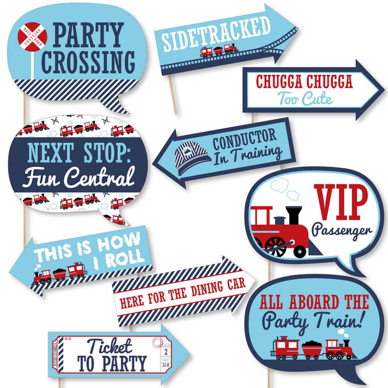 Funny Railroad Party Crossing - 10 Piece Steam Train Birthday Party or Baby Shower Photo Booth Props Kit