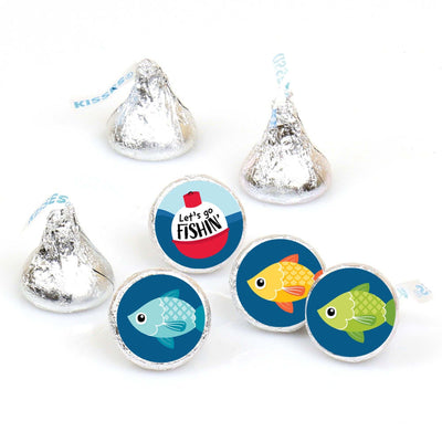 Let's Go Fishing - Fish Themed Party or Birthday Party Round Candy Sticker Favors - Labels Fit Hershey's Kisses - 108 ct