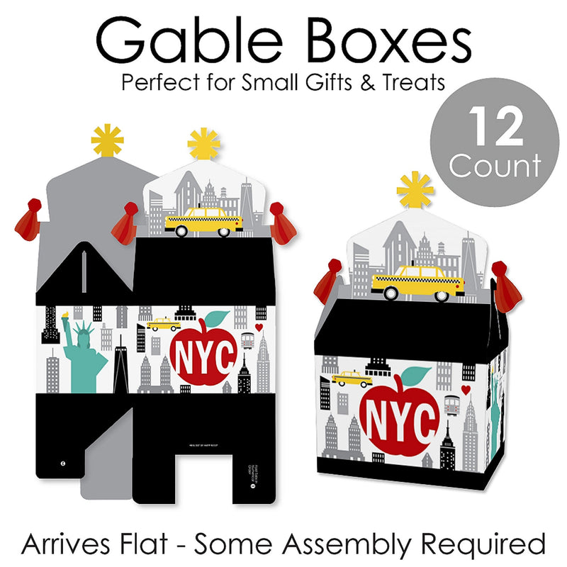 NYC Cityscape - Treat Box Party Favors - New York City Party Goodie Gable Boxes - Set of 12