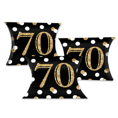 Adult 70th Birthday - Gold - Favor Gift Boxes - Birthday Party Petite Pillow Boxes - Set of 20