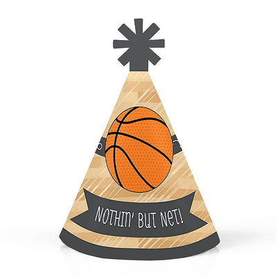Nothin' But Net - Basketball - Mini Cone Baby Shower or Birthday Party Hats - Small Little Party Hats - Set of 8