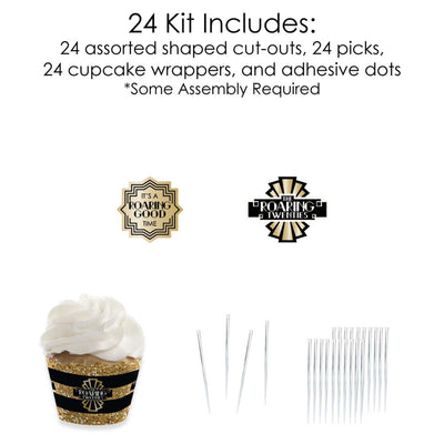 Roaring 20's - Cupcake Decorations - 1920s Art Deco Jazz Party Cupcake Wrappers and Treat Picks Kit - Set of 24