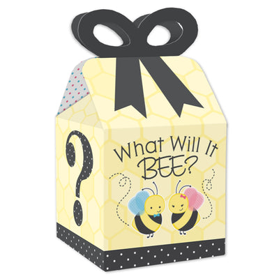 What Will It BEE? - Square Favor Gift Boxes - Gender Reveal Party Bow Boxes - Set of 12
