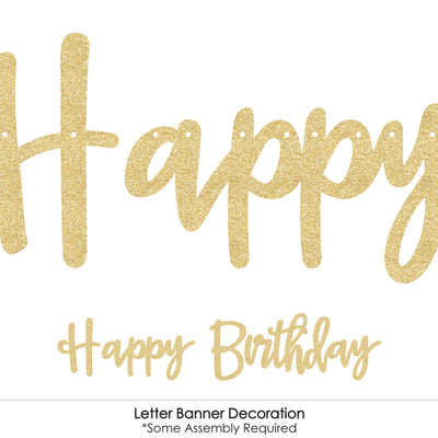 Adult 60th Birthday - Gold - Birthday Party Letter Banner Decoration - 36 Banner Cutouts and No-Mess Real Gold Glitter Happy Birthday Banner Letters