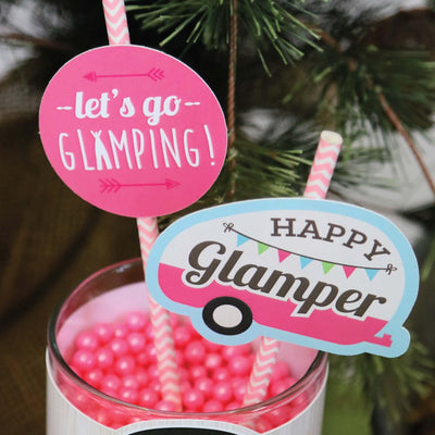 Let's Go Glamping - Paper Straw Decor - Camp Glamp Party or Birthday Party Striped Decorative Straws - Set of 24