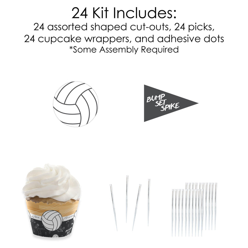 Bump, Set, Spike - Volleyball - Cupcake Decorations - Baby Shower or Birthday Party Cupcake Wrappers and Treat Picks Kit - Set of 24