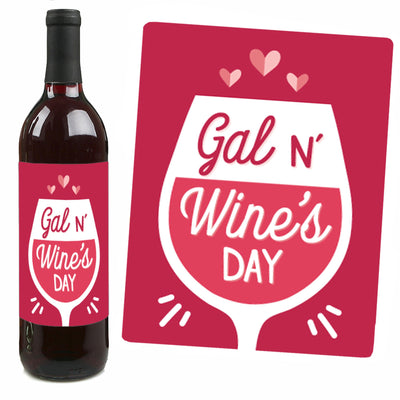 Happy Galentine's Day - Valentine's Day Party Decorations for Women and Men - Wine Bottle Label Stickers - Set of 4