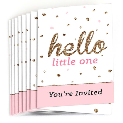 Hello Little One - Pink and Gold - Fill in Girl Baby Shower Invitations - 8 ct