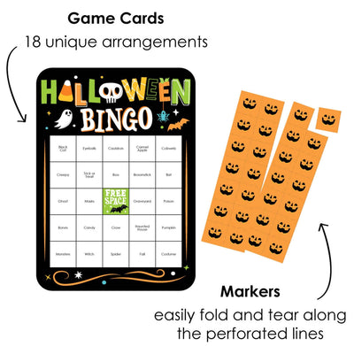 Jack-O'-Lantern Halloween - Bingo Cards and Markers - Kids Halloween Party Bingo Game - Set of 18
