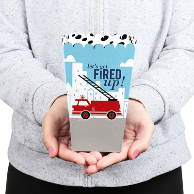 Fired Up Fire Truck - Firefighter Firetruck Baby Shower or Birthday Party Favor Popcorn Treat Boxes - Set of 12