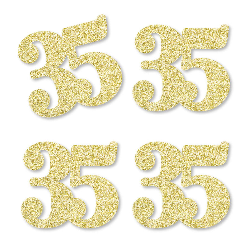 Gold Glitter 35 - No-Mess Real Gold Glitter Cut-Out Numbers - 35th Birthday Party Confetti - Set of 24