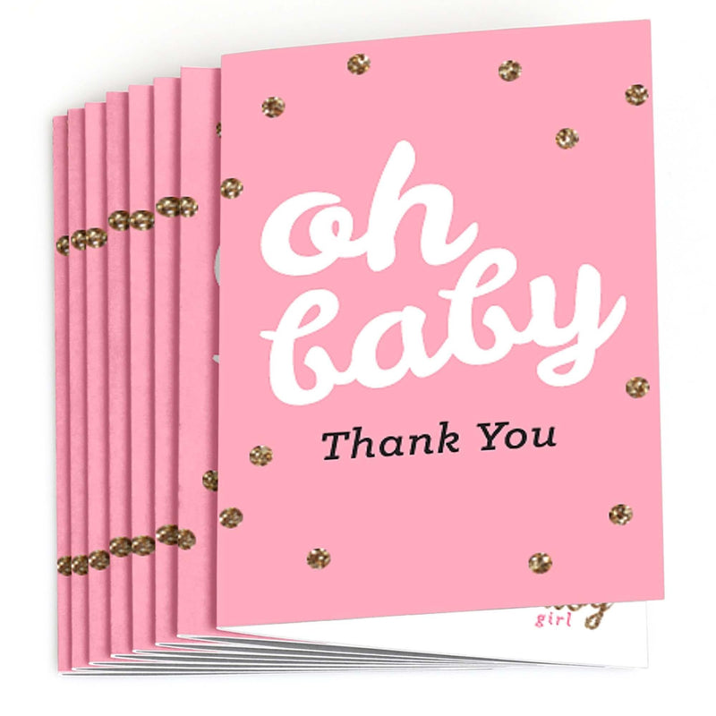 Hello Little One - Pink and Gold - Girl Baby Shower Thank You Cards - 8 ct