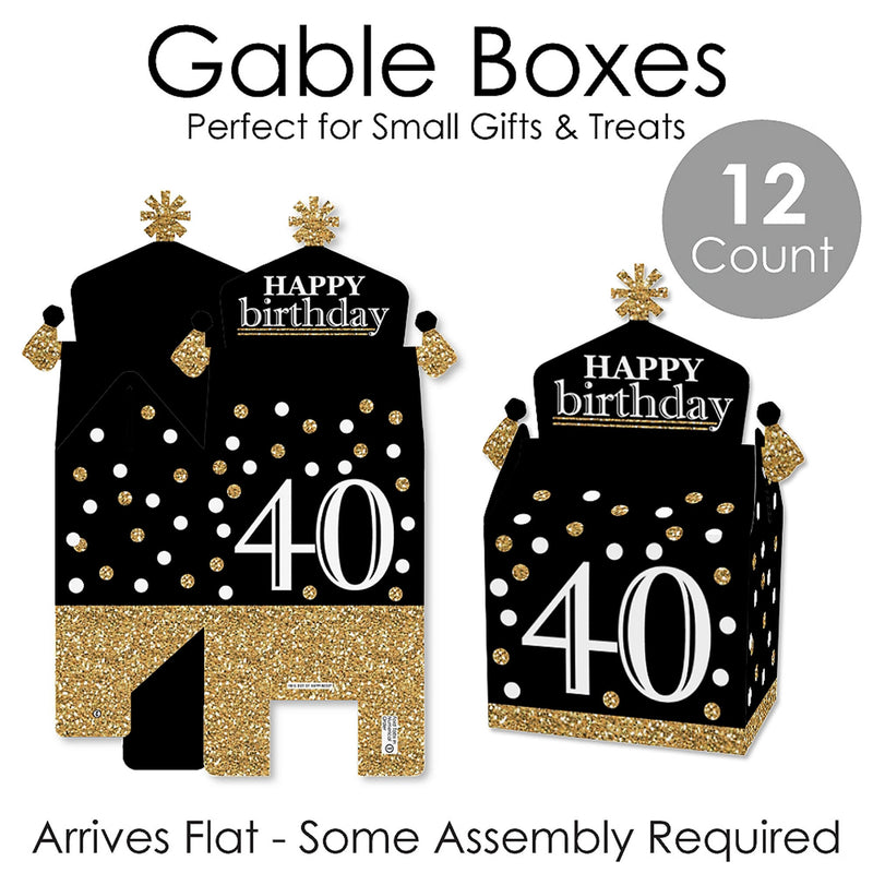 Adult 40th Birthday - Gold - Treat Box Party Favors - Birthday Party Goodie Gable Boxes - Set of 12
