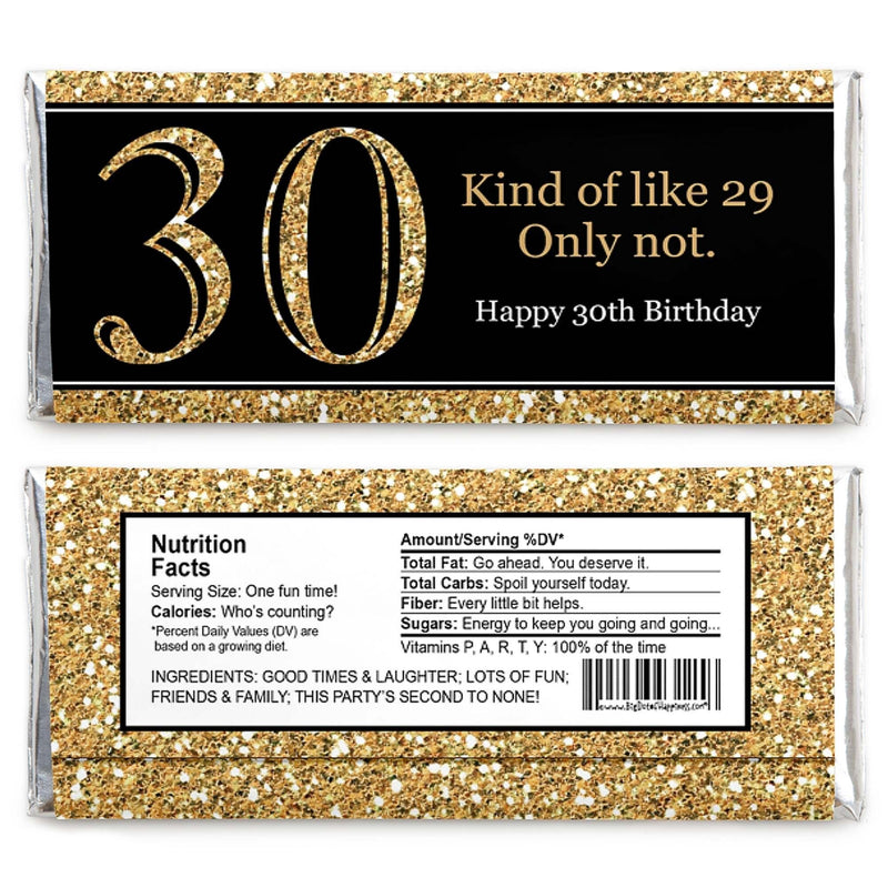 Adult 30th Birthday - Gold - Candy Bar Wrappers Birthday Party Favors - Set of 24