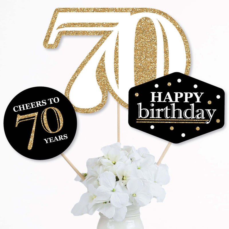 Adult 70th Birthday - Gold - Birthday Party Centerpiece Sticks - Table Toppers - Set of 15