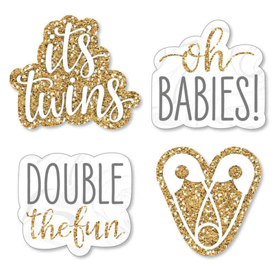 It's Twins - DIY Shaped Gold Twins Baby Shower Cut-Outs - 24 ct