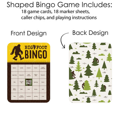 Sasquatch Crossing - Bingo Cards and Markers - Bigfoot Party or Birthday Party Bingo Game - Set of 18