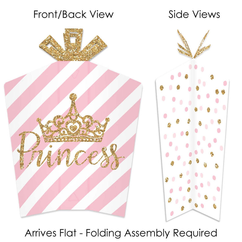 Little Princess Crown - Table Decorations - Pink and Gold Princess Baby Shower or Birthday Party Fold and Flare Centerpieces - 10 Count