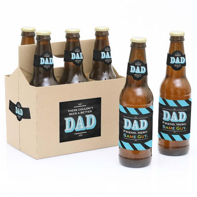 Dad's Day - Decorations for Women and Men - 6 Beer Bottle Labels and 1 Carrier Father's Day Gift