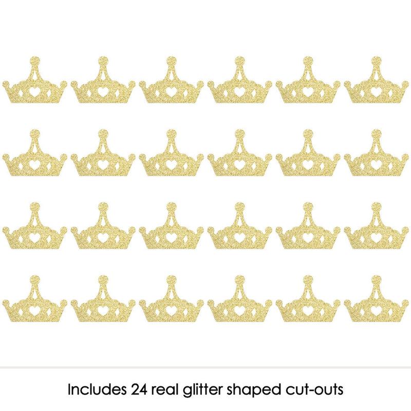 Gold Glitter Princess Crown - No-Mess Real Gold Glitter Cut-Outs - Pink and Gold Princess Baby Shower or Birthday Party Confetti - Set of 24
