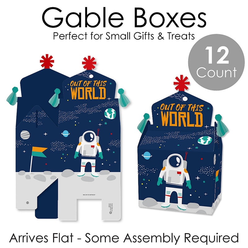 Blast Off to Outer Space - Treat Box Party Favors - Rocket Ship Baby Shower or Birthday Party Goodie Gable Boxes - Set of 12