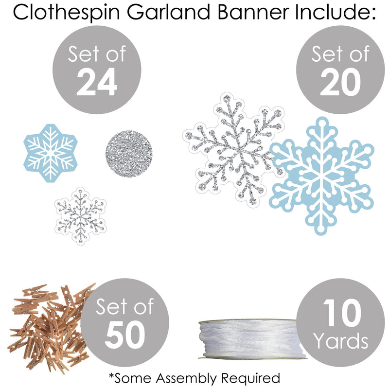 Winter Wonderland - Snowflake Holiday Party and Winter Wedding DIY Decorations - Clothespin Garland Banner - 44 Pieces
