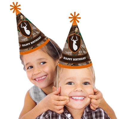 Gone Hunting - Cone Happy Birthday Party Hats for Kids and Adults - Set of 8 (Standard Size)