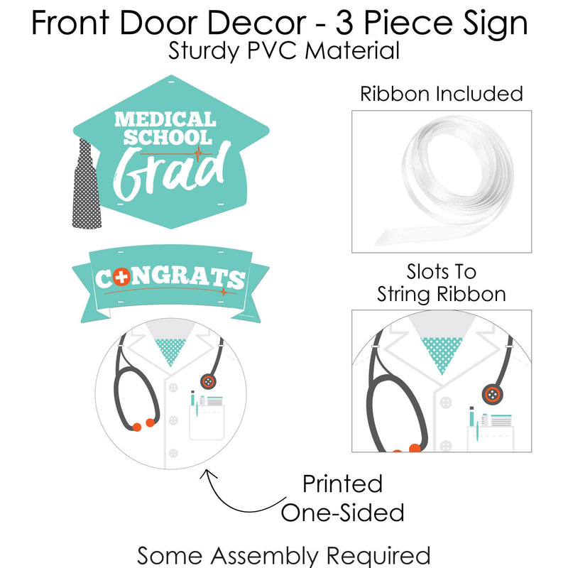 Medical School Grad - Hanging Porch Doctor Graduation Party Outdoor Decorations - Front Door Decor - 3 Piece Sign