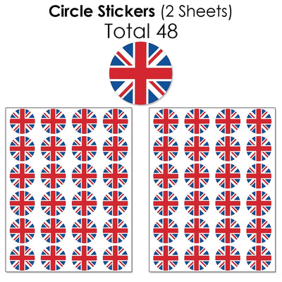 Cheerio, London - Mini Candy Bar Wrappers, Round Candy Stickers and Circle Stickers - British UK Party Candy Favor Sticker Kit - 304 Pieces
