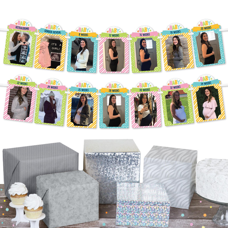 Colorful Baby Shower - DIY Baby Shower Decor - Weekly Pregnancy Picture Display - Photo Banner