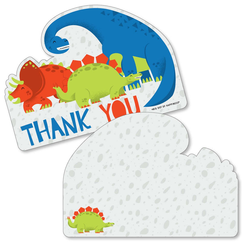 Roar Dinosaur - Shaped Thank You Cards - Dino Mite T-Rex Baby Shower or Birthday Party Thank You Note Cards with Envelopes - Set of 12