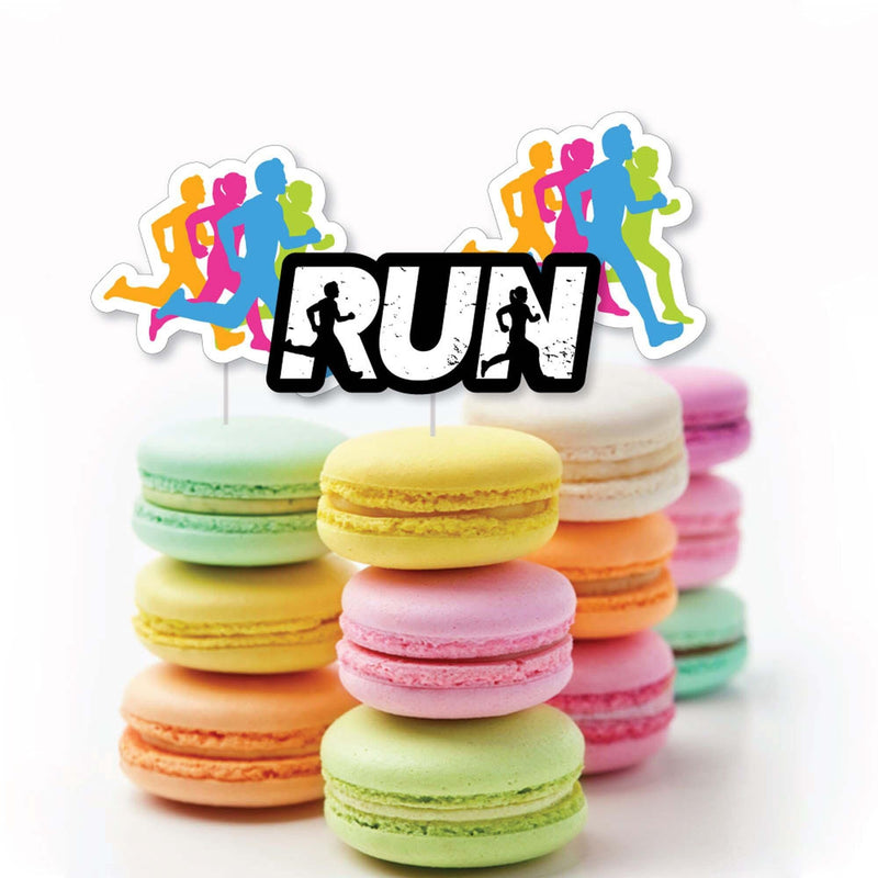 Set The Pace - Running - Dessert Cupcake Toppers - Track, Cross Country or Marathon Party Clear Treat Picks - Set of 24