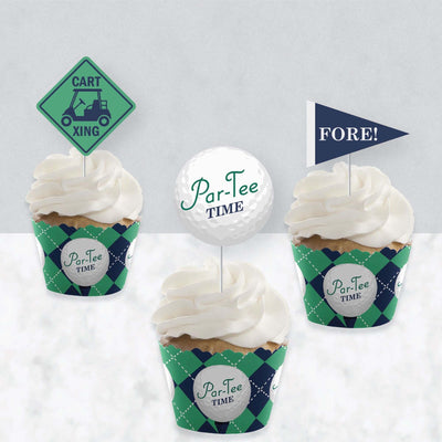 Par-Tee Time - Golf - Cupcake Decorations - Birthday or Retirement Party Cupcake Wrappers and Treat Picks Kit - Set of 24