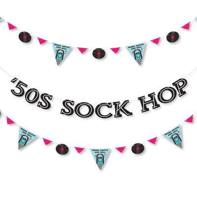 50's Sock Hop - 1950s Rock N Roll Party Letter Banner Decoration - 36 Banner Cutouts and 50s Sock Hop Banner Letters