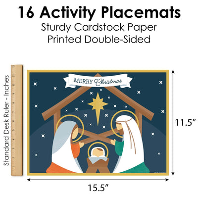 Holy Nativity - Paper Manger Scene Religious Christmas Coloring Sheets - Activity Placemats - Set of 16